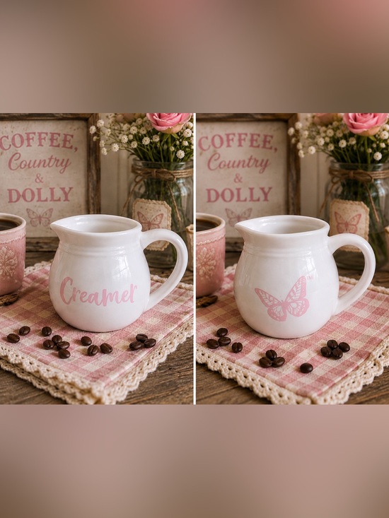 Dolly Parton Other - DOLLY PARTON Creamer Pitcher Pink Butterfly White Ceramic Country Kitchen NWOT